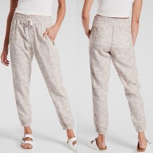 Athleta Womens Cabo Tide Linen Jogger Pant Sz  4 Neutral Camo Drawstring Waist